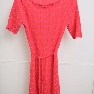 Trina Turk Short-Sleeve Chevron Knit Dress in bright coral and pink